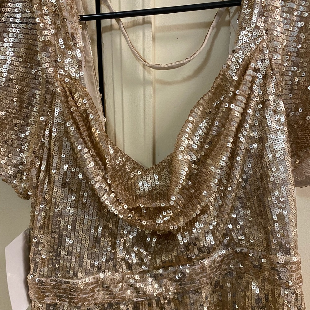 NWT Free People gold sequin open back mini dress - Picture 2 of 5
